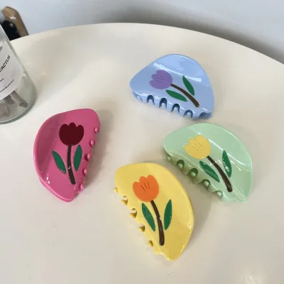 Vintage Flower Tulip Acetate Hair Claw New Design 8.8CM Colorful Acetate Flower Hair Accessory for Women Wholesale Hair