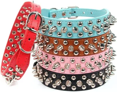 Adjustable Eco-Friendly Large Dog Collar Fashion-Forward Waterproof PU Solid Pattern Rivet Design Simple Style Strong Pet Chain