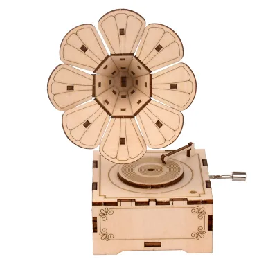 3D Puzzle Phonograph Music Box Children's Wooden Educational Adult Puzzle Board Wooden Home Personalized Ornament