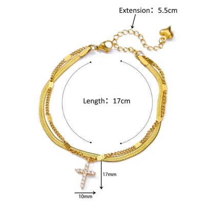 Gold Plated Stainless Steel Snake Bracelet Chain Cross Pendant Anklet Chain Charm Bracelet for Feet