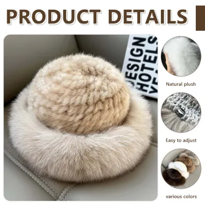 Trusted Supplier Factory Direct Real Knit Mink Fur Hat With Fox Fur Trim Women Winter Casual Outdoor Party