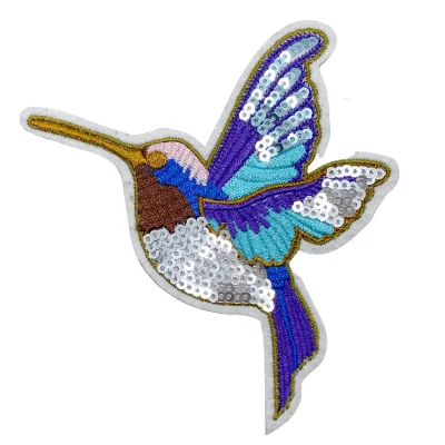 Wholesale Custom Design Colorful Bird Iron on Embroidered Sequin Patch