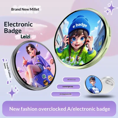 Electronic NFC Dynamic Badge ABS Material Badge Reel Touchscreen Magnet-Affinity AI 2D Anime Merch E-Badge Pendant Eating Chuzi