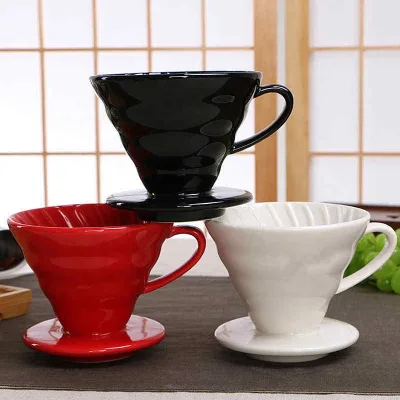 Ceramic Coffee Dripper Engine Style Coffee Drip Filter Cup Permanent Pour Over Coffee Maker With Separate Stand for 1-4 Cups