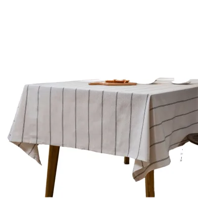 White Black Stripe Woven Rectangle Cotton Linen Modern Waterproof Oilproof Outdoor Tablecloth
