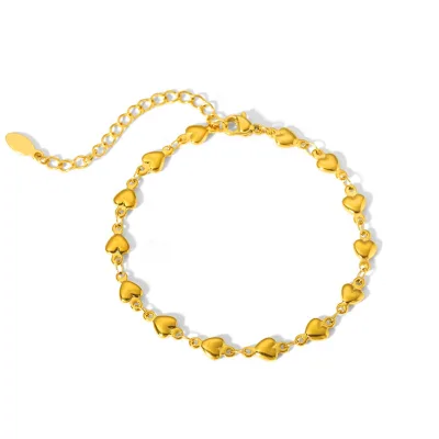 Gemnel Delicate Valentine's Day 925 Sterling Silver Fashion Jewelry Petite Heart Charms 14k Gold Bracelet