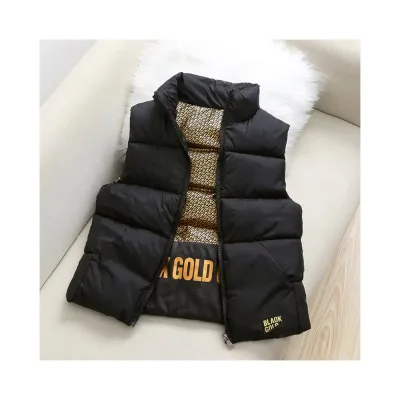 Wholesale 100% Polyester Kids Winter Padded Vest Black Thick Keep Warm Zipper Unisex Clothing Waistcoat