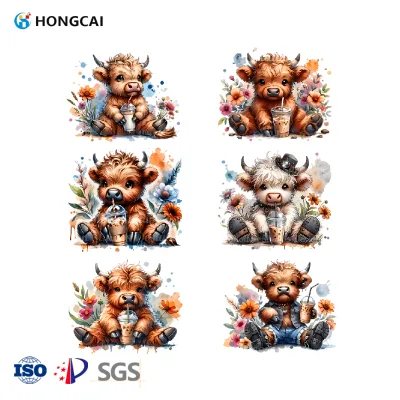 Trendy Cartoon Calf Pattern Hot Stamping Clothing Heat Transfer Offset Printing T-shirt Factory Direct Sale