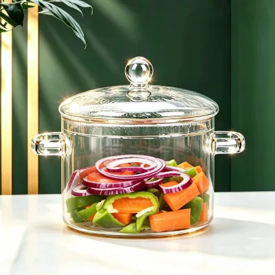 Large Borosilicate Glass Soup & Stock Pot with Glass Cover Induction Cooker Compatible Dishwasher Safe Classic Design