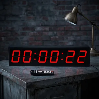 Multifunctional Digital Clock Wall Mounted 6 Digit HH:MM:SS Time Display Remote Countdown Stopwatch Clock for Office & School