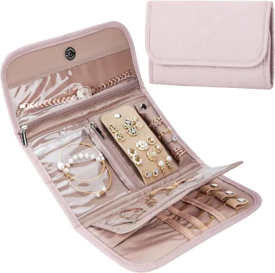 Wholesale Fashion PU Portable Travel Jewelry Case Candy Pattern Roll Bag Organizer for Necklaces Bracelets Earrings Zipper