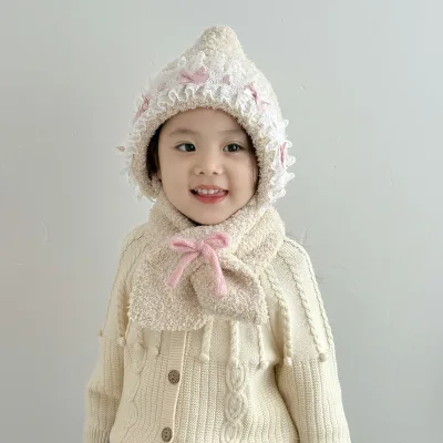 HY7 Wholesale Cute Kids Boys Girls Baby Velvet Thickening Warm Winter Pom Knitted Hat Children's Hat and Scarf Set