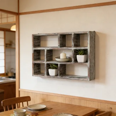 Modern Heavy Duty Home Decor Wood Rectangle Wall Cube Shelves Wall Mounted Storage Bookcase for Kitchen & Living Room