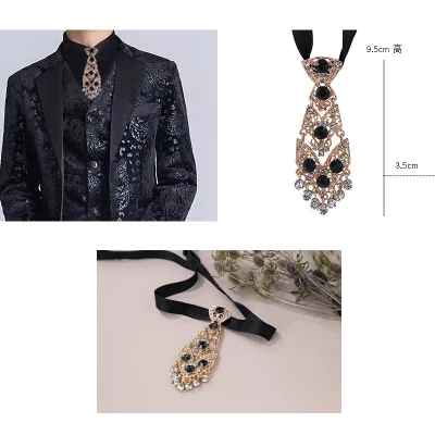 Child Tuxedo Bow Ties Stunning Diamond Crystal Rhinestone Clip-on Collar Necktie for Children and Adult