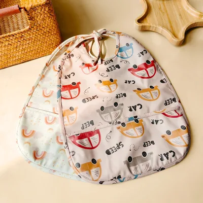 Printed Custom Wholesale Gots Certified Anti-Bacterial Eco-Friendly Washable Muslin Crepe Triangular Baby Bibs Lace-up Closure