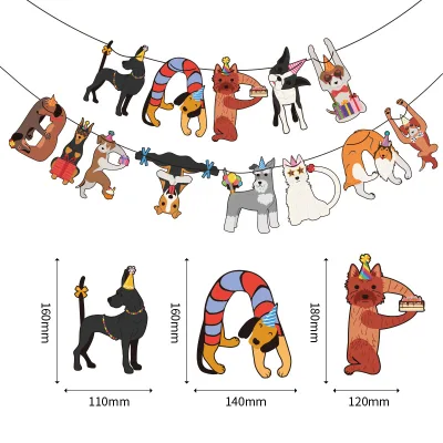 Birthday Dog Wreath Photography Dog Face Banner Hanging Flag Funny Puppy Party Bunting Decoration Cartoon Paper