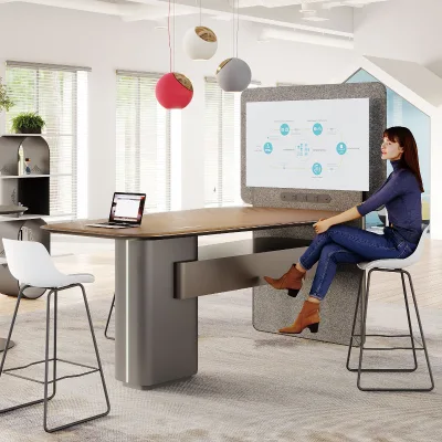 Modern High Bar Table with Power Socket and Acoustic Screen for Office Leisure and Meeting Areas