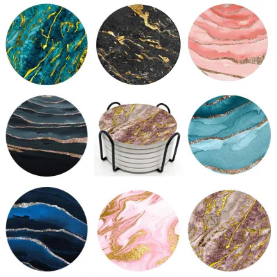 Custom made Morden Luxury ceramic coaster sets  blank marble coaster marble coasters with gold