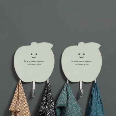 MONR Metal Multifunction Coat Hook Set Self-Adhesive Apple Shaped Hanging Tool with Box Packed