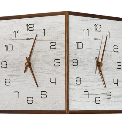 Wholesale Double-sided and Living Room Corner Modern Simple Mute and Wooden Wall Clock Customized