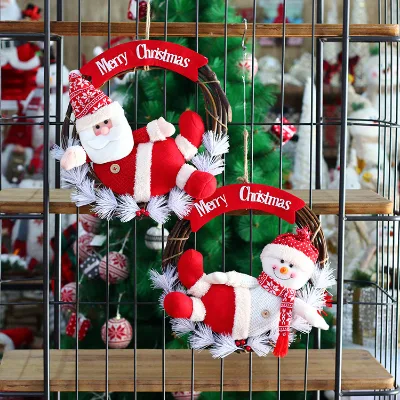 Christmas Party Decorations Christmas Rattan Frame Merry Christmas Door Wall Decor Christmas Wreath Santa Snowman Hanging Sign