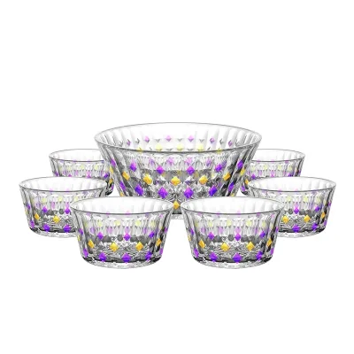 New Design Colorful 7-Piece Eco-Friendly Glass Salad Bowl Set Customized Dinner Serving Bowl for Family for Gifts