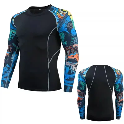 OEM ODM Men's Sublimation Printed Spandex Rash Guard for Gym Surfing Diving and Swimming