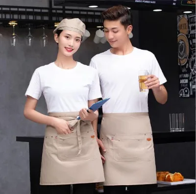 Waitress Waiter Server Apron Waiter Half Short Aprons Cotton Waist Apron With 5 Pockets