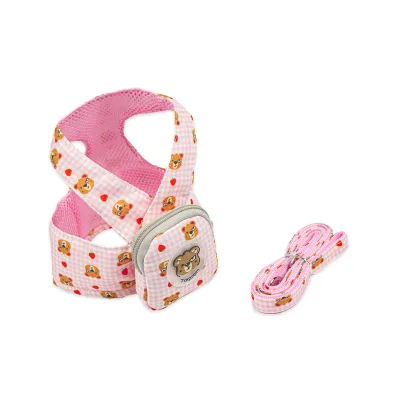 New Outdoor Travel Dog Backpack Harness & Leash with Luminous Accessories Self-Backpack with Strawberry and Bear Print Nylon