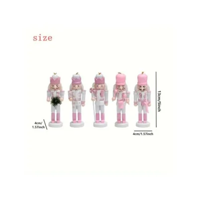 Factory Price Eco-friendly Wooden Nutcracker Ornaments Festive Pink White Design Variety Sizes Custom Logo for Christmas New