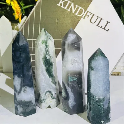 Bulk Healing Quartz Tower Natural Crystal Point Moss Agate Tower for Sale