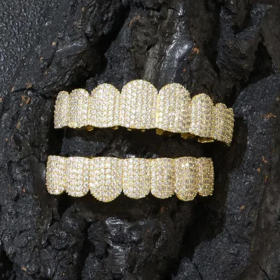 Hip-Hop Full Zirconium Eight-Tooth Gold Braces Electroplating Fashion Body Jewelry Halloween Cross-Border Popular
