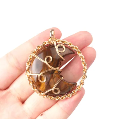 Hot Sales Natural Crystal Moon Healing Stones Handmade Wrapped Pendant for Hand Knitting Necklace Gift