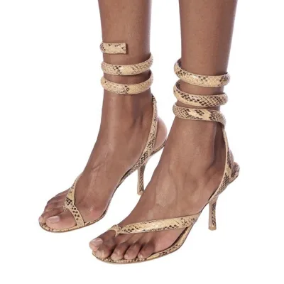 Snakeskin Print High Heels Ladies Sandals for Women Shoes Cross Strap Solid Round Toe Fashion Women Pumps Women Slippers