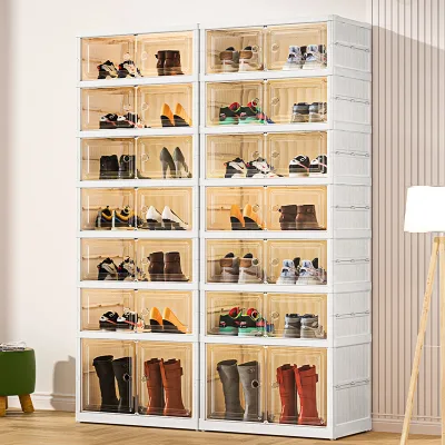 2026 NEW Dust-proof Magnetic Opening Collapsible Shoe Cabinet Installation Free Folding Clear Shoes Box