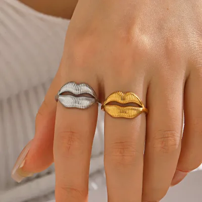 European and American Fashion, Retro, Exaggerated Lip-shaped Ring, Ethnic-style Open-Adjustable Mouth-Design Ring for Women