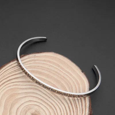 Trend Stainless Steel Inspired Deep Engraved Open Adjustable C Shape Bracelet Fashion Jewelry for Women