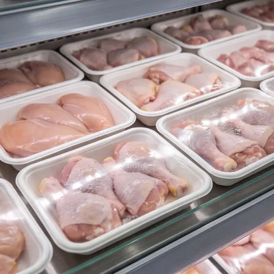 Sugarcane Bagasse Biodegradable Disposable Market Stall Seafood Meat Fruit Packaging Container Meat Tray