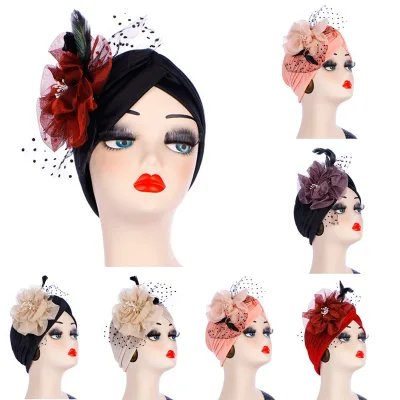 Fashion Simple Multicolor Women Muslim Party Turban Hats Flower Indian Hat