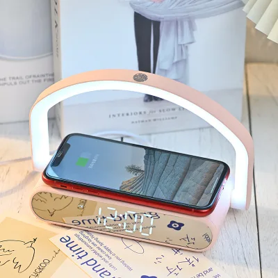 LED Mirror-Surface Electronic Alarm Clock Desktop Best-Selling Model Wireless Fast Charging Glow-in-the-Dark Night Light