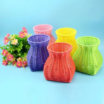 Custom Color Fish Basket Plastic Rattan Woven Shoulders Children's Small Backpack Table Top Decoration Flower Basket Flower Vase