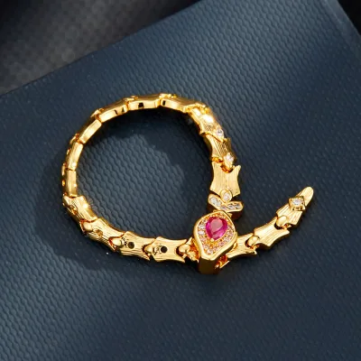 Innovative Serpent Clasp Ring - Cubic Zirconia Set Adjustable Gold Plated Stainless Steel Jewelry