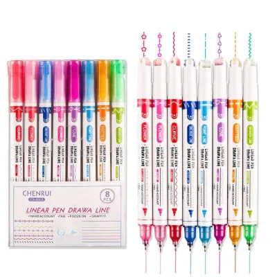 High Reputation Customized Design Multicolour Dual Tip Roller Point Linear Curve Highlighter Pen for Drawing