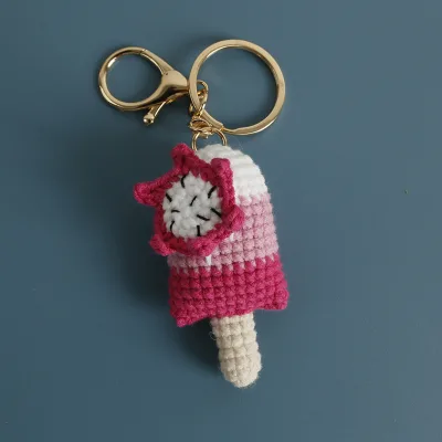 Promotional Keychains Embroidery Stitch Yarn Ice Cream Key Chain Handmade Crochet Amigurumi Bag Accessories Plush Keyring