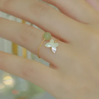 Natural Hetian White butterfly Shell Ring butterfly Small Fashion Ring Female