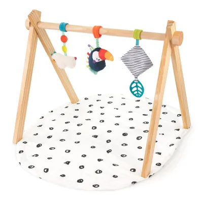 Wooden Solid Eco-Friendly Modern Foldable Baby Activity Play Mat with 3 Gym Toys