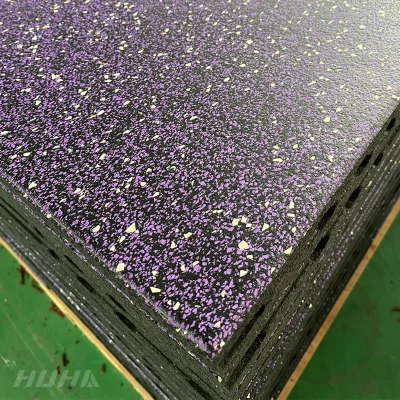Rubber Base Anti-slip Wear-resistant Gym Flooring Rubber Tiles 20mm Thick Piso Goma Gym with 70% Purple EPDM and White Decorated