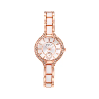 W008 Luxury Fashion Analog Quartz Movement Alloy Case Women's Watch Glass Dial 9mm Black White Color Casual Charming Bracelet