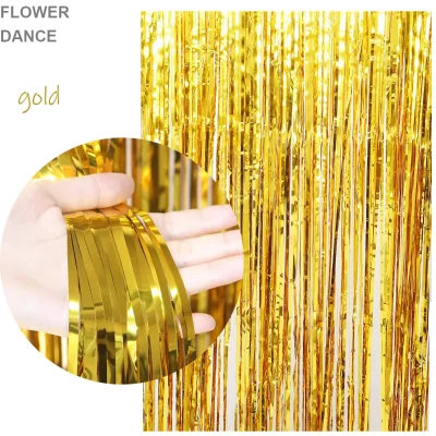New Party Backdrop Tinsel Fringe Aluminum Thick Gold Door Colourful Shimmer Foil Curtain