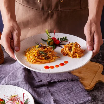 French-style Modern Minimalist Porcelain Fine Dining Plates Microwave Safe Pristine White Elevating Western Cuisine Pasta